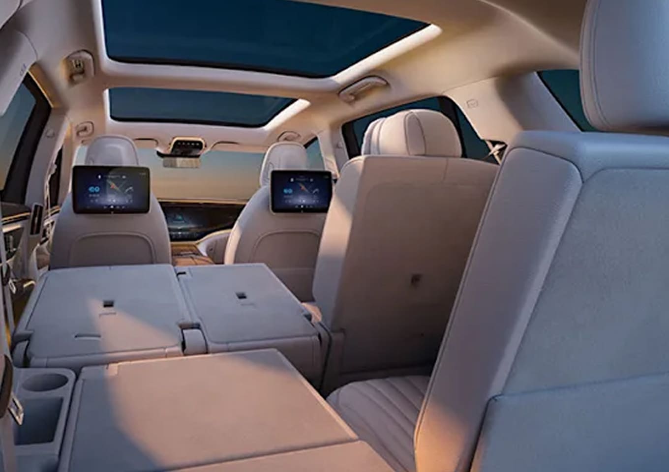 Rear angle of Mercedes EQS – refined electric sedan with modern curves
