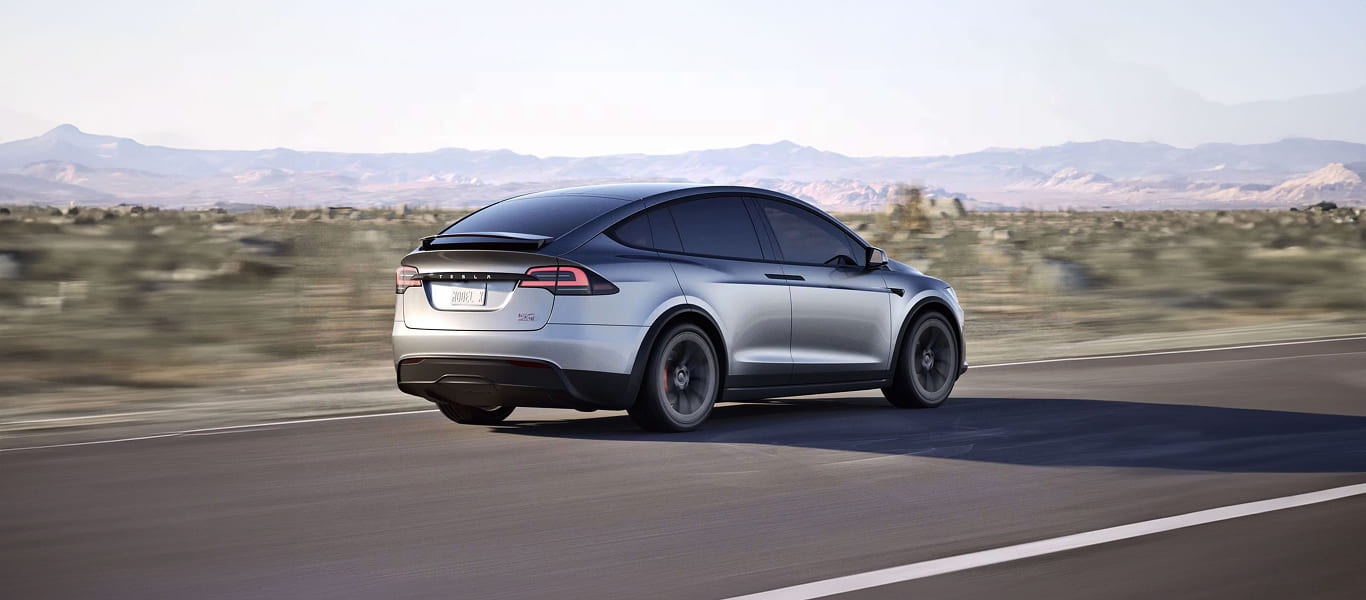 Front angle of Tesla Model X – luxury electric SUV with high performance