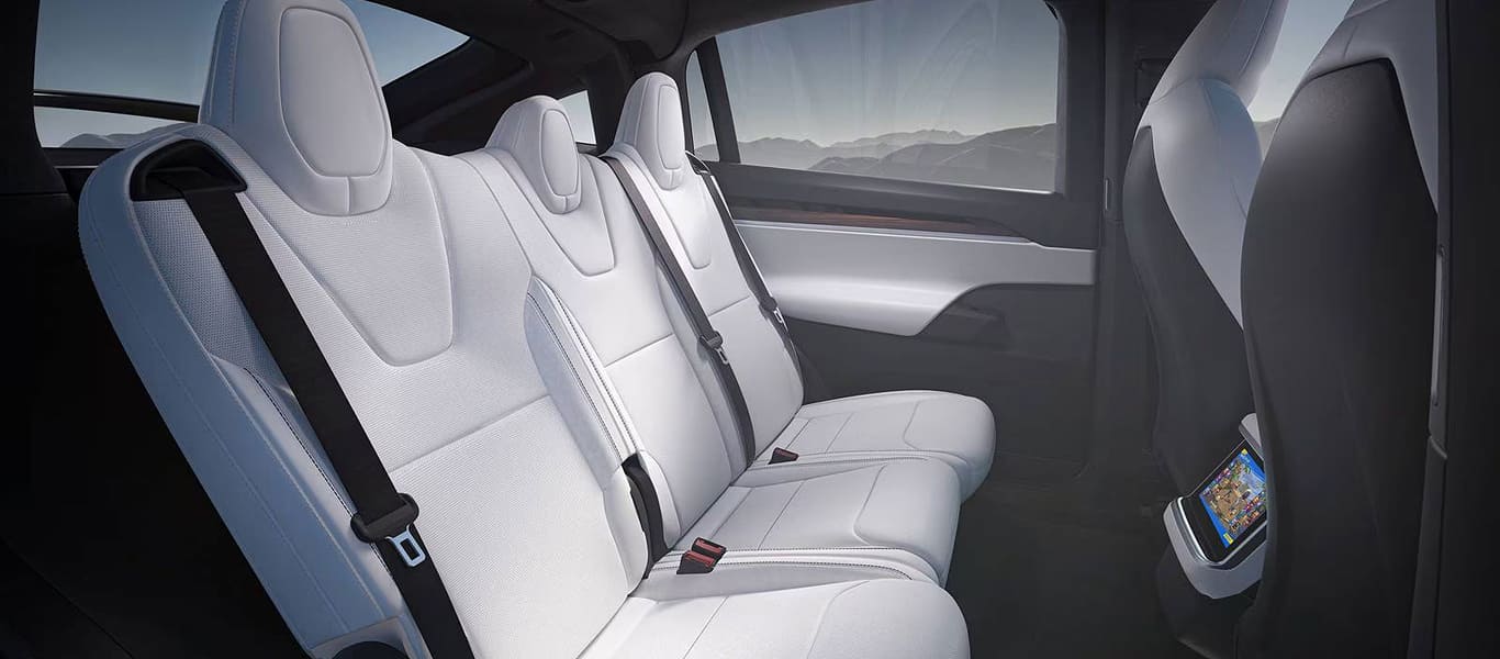 Rear of Tesla Model X – electric SUV with falcon-wing doors and clean lines