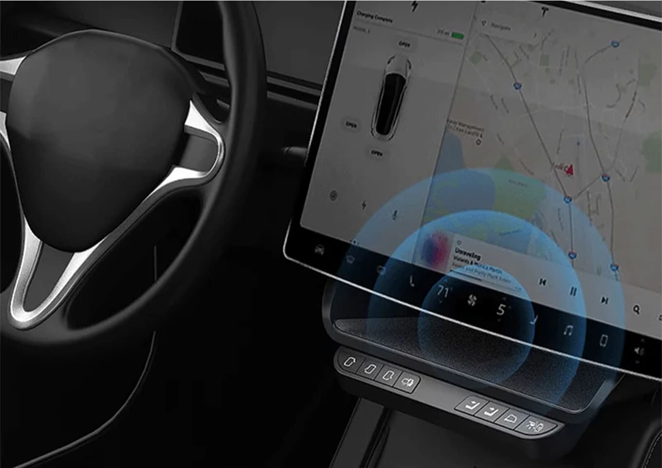 Front view of Tesla Model Y – modern crossover with minimalist design